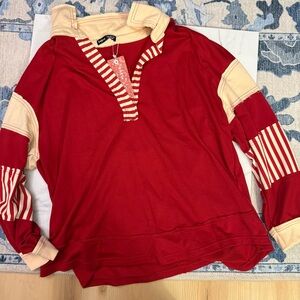 SHEIN Red and Cream Striped Sweatshirt